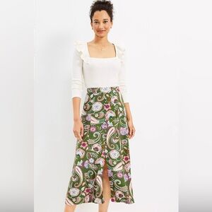 NWT Loft Paisley Button Midi Skirt Size 12 Petite